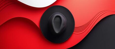 Black Hat On Red Abstract Background photo