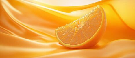Orange Slice Against Orange Silk Background photo