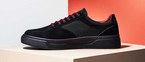 Stylish Black Suede Sneaker Studio Shot photo