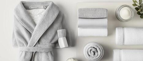 Soft Bathrobe And White Towel Arrangement photo