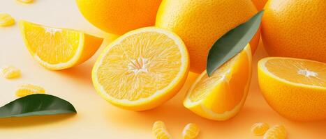 Fresh Orange Slices With Green Leaves photo