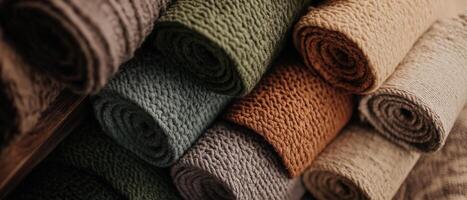 Rolled Woven Fabrics Displayed Close-Up photo