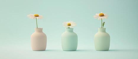 Three Daisies In Pastel Colored Vases photo