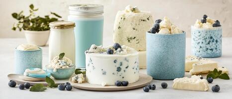 Assortment Of Blue Cheese And Milk photo
