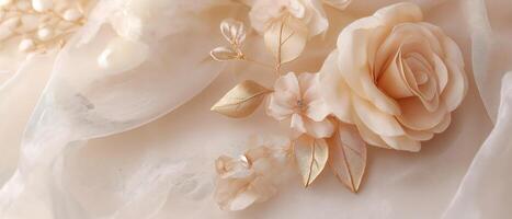 Delicate Fabric Rose Ornament on Silk photo