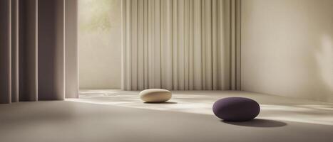 Minimalist Room With Cushions And Curtains photo