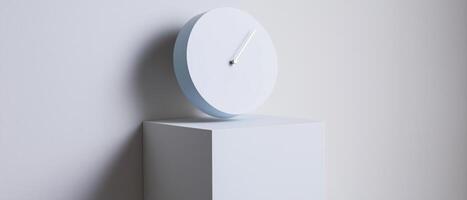 Minimalist White Clock On White Cube photo