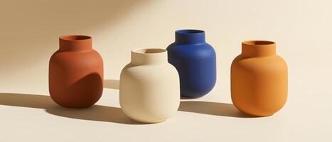 Four Colorful Ceramic Vases Arranged Together photo