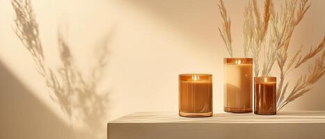 Scented Candles With Pampas Grass Shadow photo