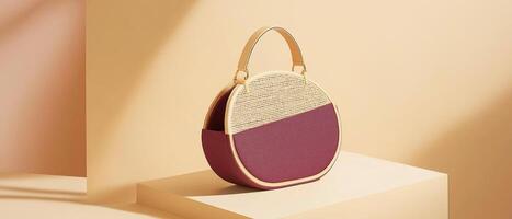 Elegant Round Handbag On Beige Background photo