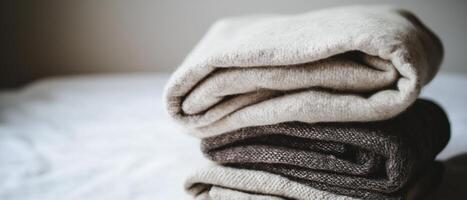 Stack Of Folded Woolen Blankets photo