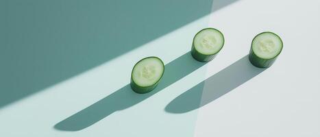 Cucumber Slices With Shadow On Teal photo