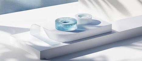Transparent Ice Donut On White Podium photo