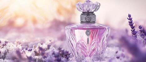 Luxury Perfume Bottle In Lavender Field photo