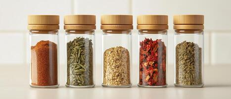 Variety Of Spices In Glass Jars photo