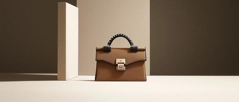 Elegant Brown Leather Handbag Studio Shot photo