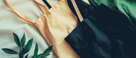Reusable Cotton Tote Bags with Greenery photo