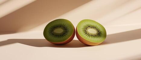 Halved Kiwi Fruit On Beige Background photo