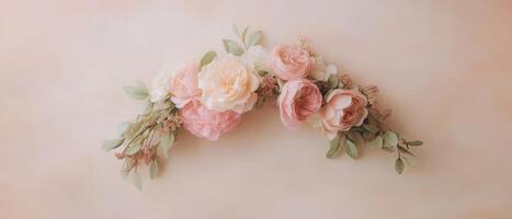 Pink Roses Floral Arrangement On Soft Background photo