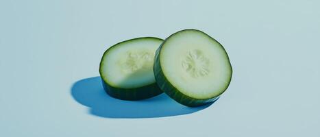 Sliced Cucumbers on a Blue Background photo