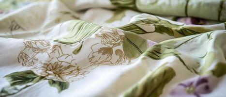 Floral Patterned Bedding With Wrinkles Close-up photo