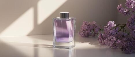 Elegant Purple Perfume Bottle With Lilacs photo