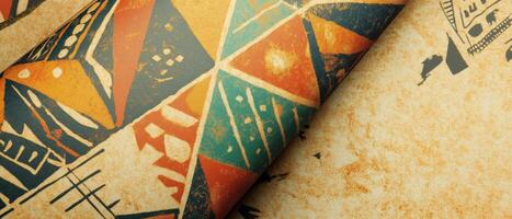 Abstract Ethnic Geometric Pattern On Old Paper photo