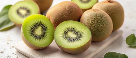 Fresh Kiwi Fruit On White Surface photo