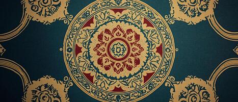 Intricate Floral Mandala Pattern, Teal Background photo