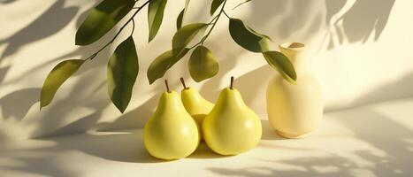 Pears With Green Leaves Still Life photo