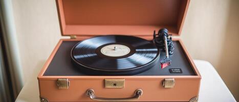 Vintage Record Player With Vinyl Record photo