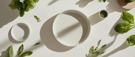 Empty Plate With Fresh Green Vegetables photo