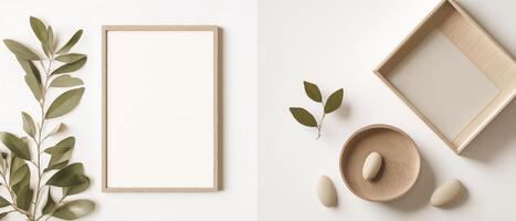 Frame Mockup With Leaves And Box photo