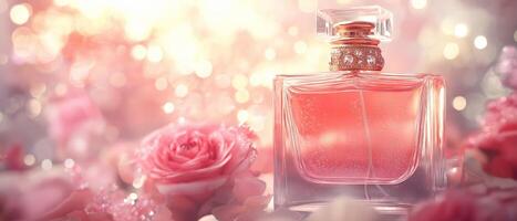 Elegant Perfume Bottle With Pink Roses photo
