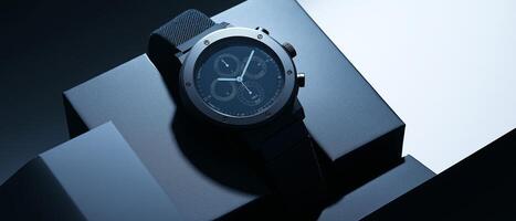 Modern Wristwatch Displayed on Geometric Surfaces photo