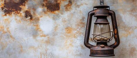 Old Rusty Kerosene Lantern Hanging- Indoor photo