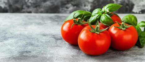Fresh Tomatoes With Basil On Concrete photo