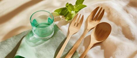 Bamboo Utensils, Glass, And Greenery Still Life photo