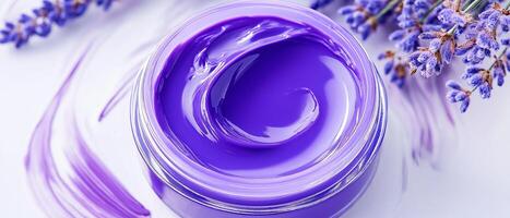 Lavender Cream Jar With Flower, Top View photo