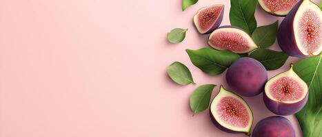 Fresh Figs and Leaves- Pink Backdrop photo