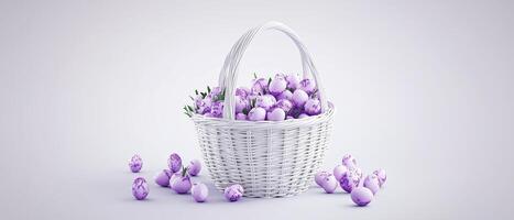 White Basket Filled With Purple Easter Eggs photo