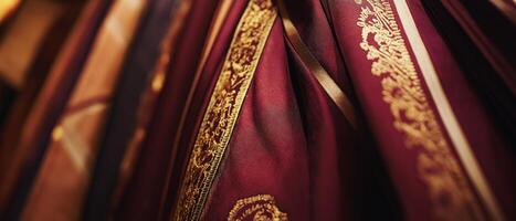 Elegant Burgundy Fabric With Gold Detailing photo