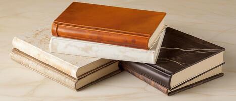 Stacked Decorative Leather Books Still Life photo