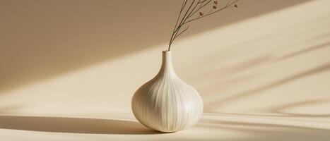 Beige Vase With Dried Flower Stem photo