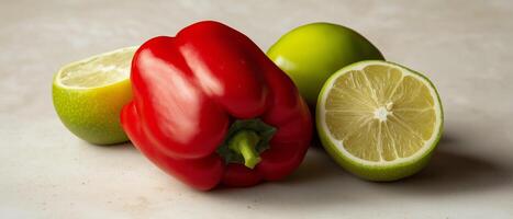 Fresh Red Bell Pepper With Limes photo