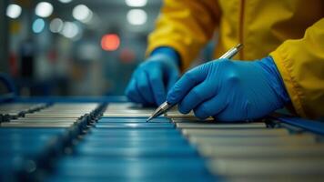 Factory Worker Inspecting Product Quality Control photo
