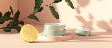Lemon And Cosmetic Cream Product Display photo