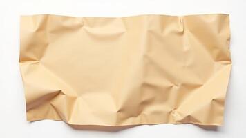 Crumpled Beige Paper On White Background photo