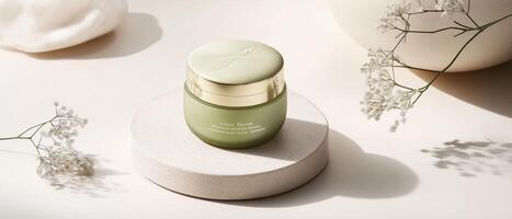 Moisturizer Jar On Display With Flowers photo