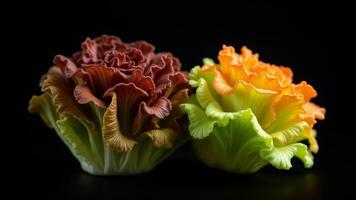 Ornamental Cabbage Flowers On Black Background photo